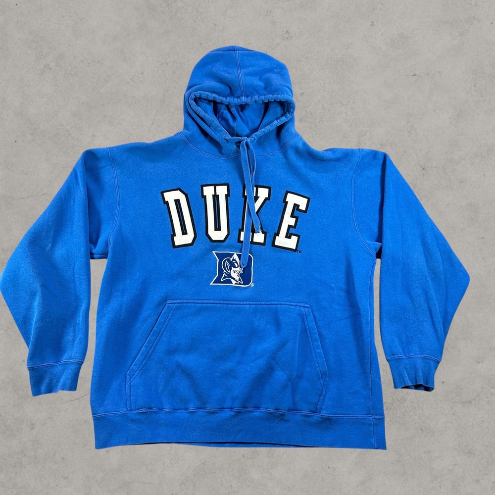 Vintage Duke Hoodie Mens Large Blue Devils Pullover Sweatshirt Spellout Rare 90s